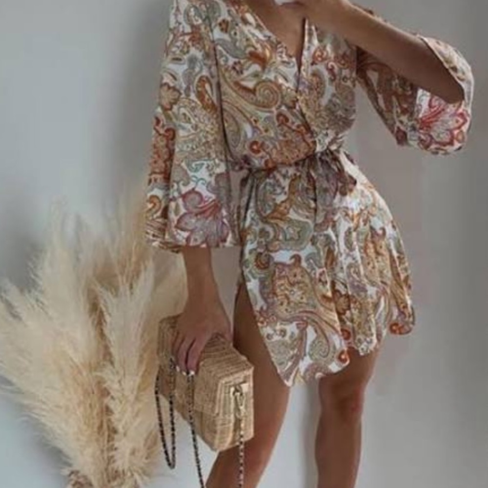 Zara satin silk alike printed dress